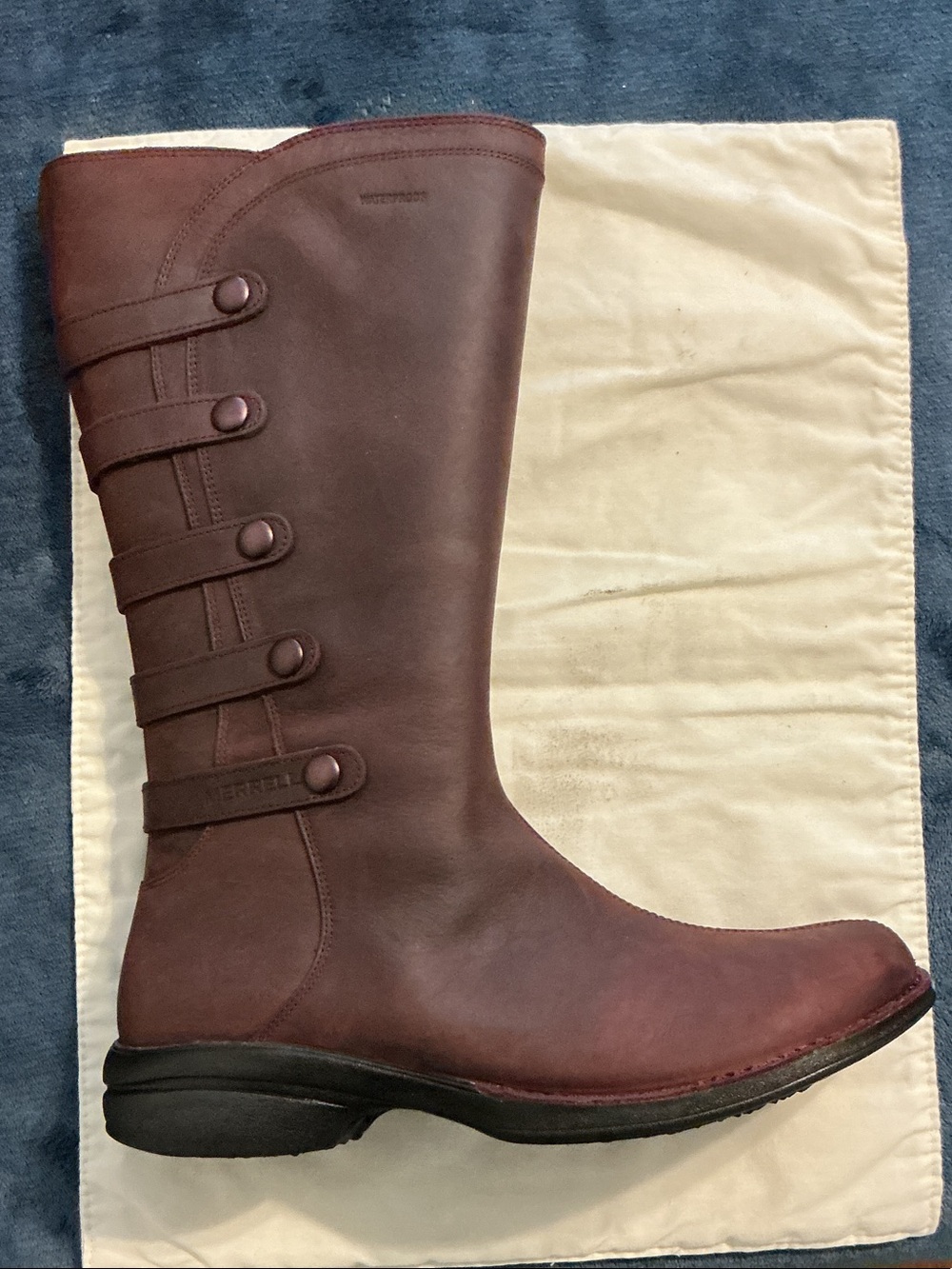 Merrell Burgundy Leather Tall Lace-Up Button Boot